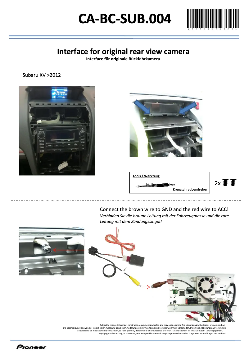 Page 1 de la notice Manuel utilisateur Pioneer CA-BC-SUB.004