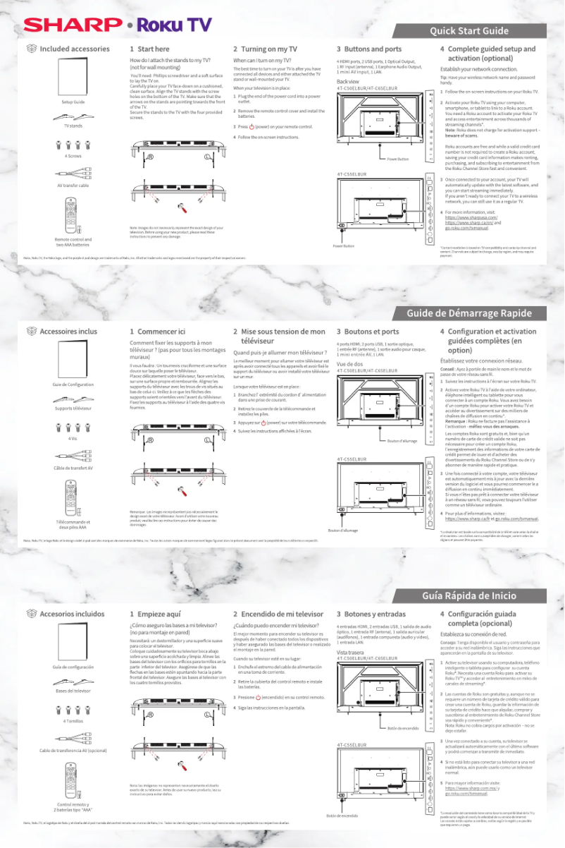 Page 1 de la notice Guide de démarrage rapide Sharp 4T-C65EL8UR