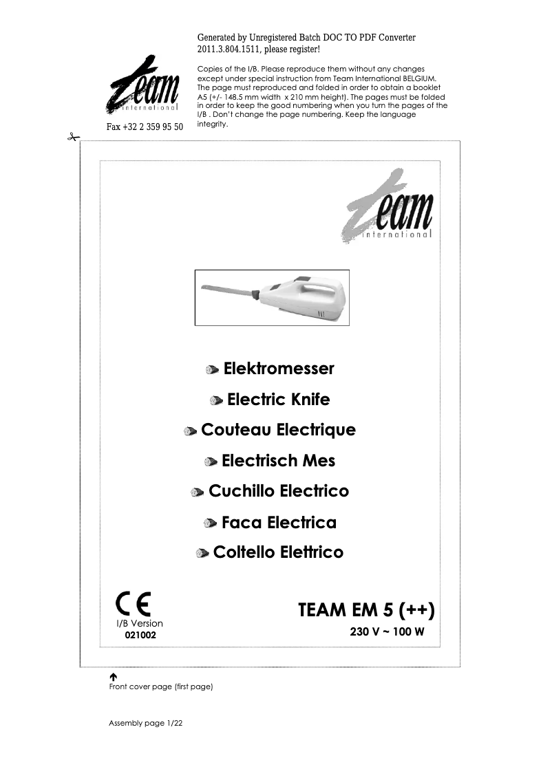 Page n°1 - Manuel utilisateur Team EM 5