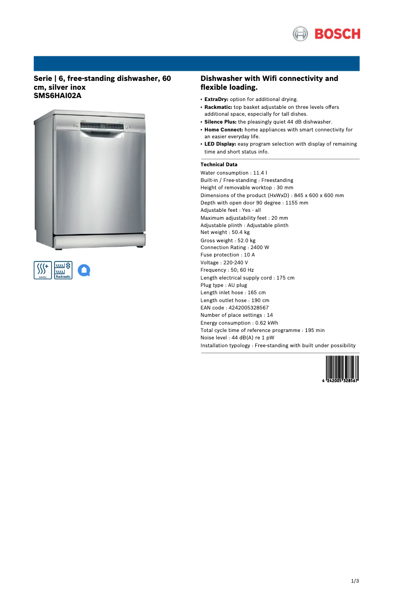 Página 1 del manual Ficha técnica Bosch SMS6HAI02A