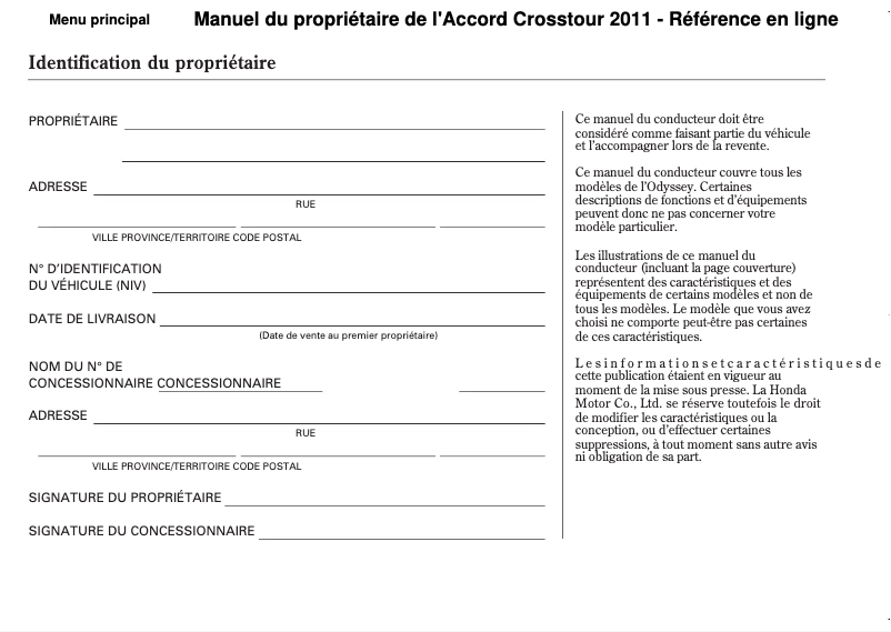Imagen de la primera página del manual del dispositivo Accord Crosstour (2011)