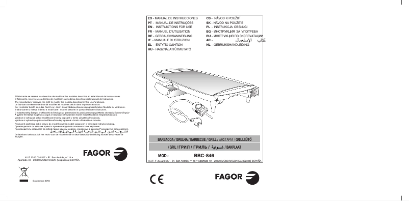 Page 1 de la notice Manuel utilisateur Fagor BBC-846