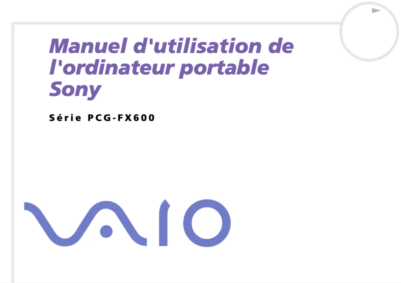 Image de la première page du manuel de l'appareil Vaio PCG-FX602