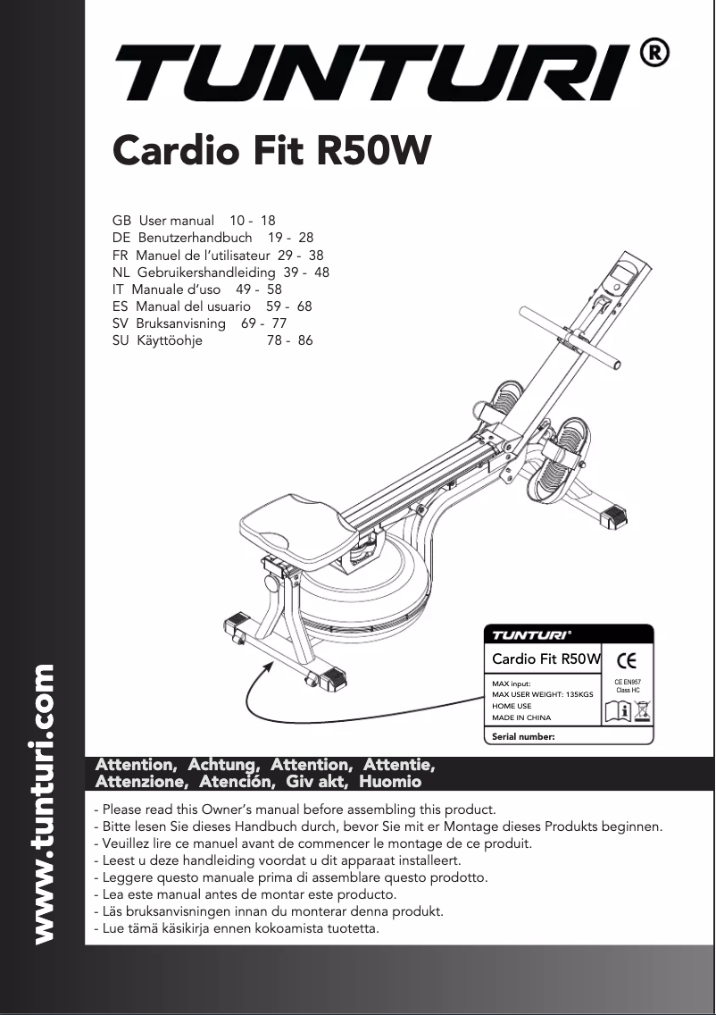 Page n°1 - Manuel utilisateur Tunturi Cardio Fit R50W