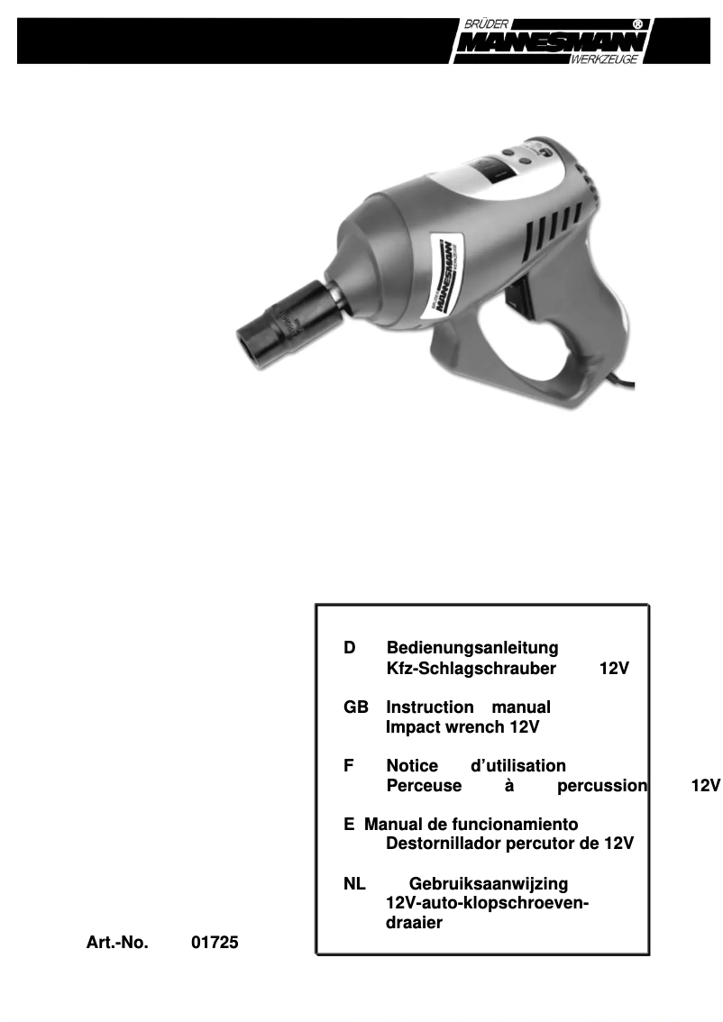 Page 1 of the manual User Manual Brüder Mannesmann 853338