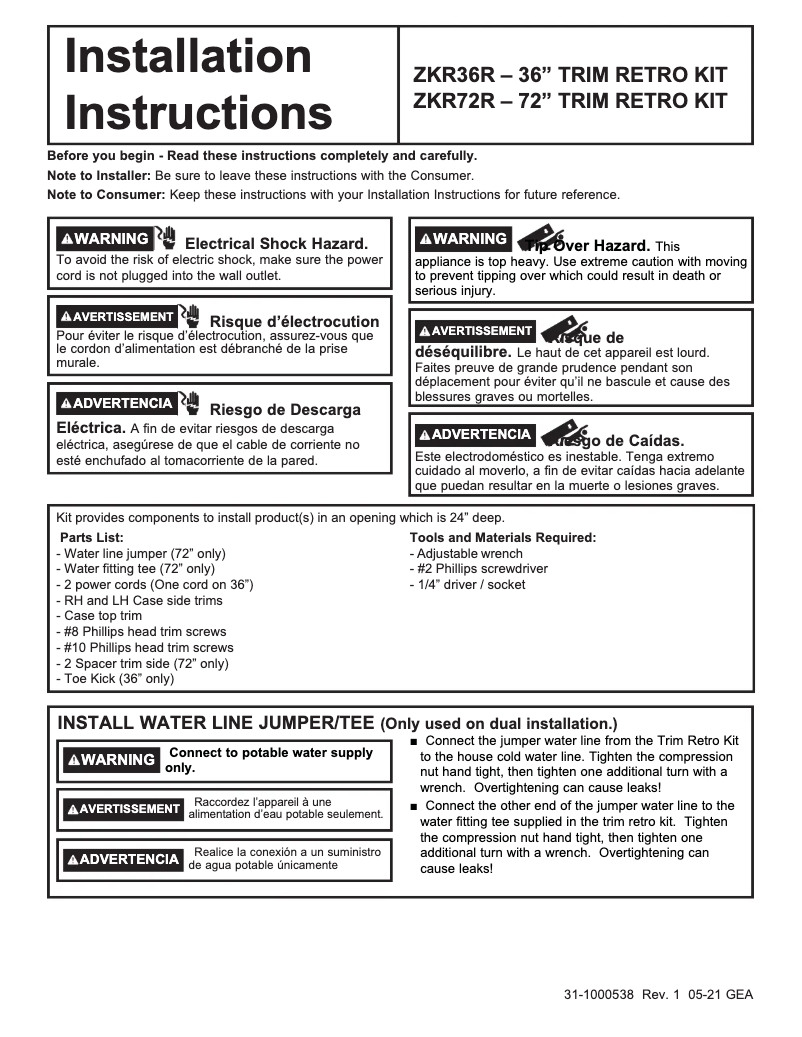 Page 1 de la notice Manuel utilisateur Monogram ZKR72R