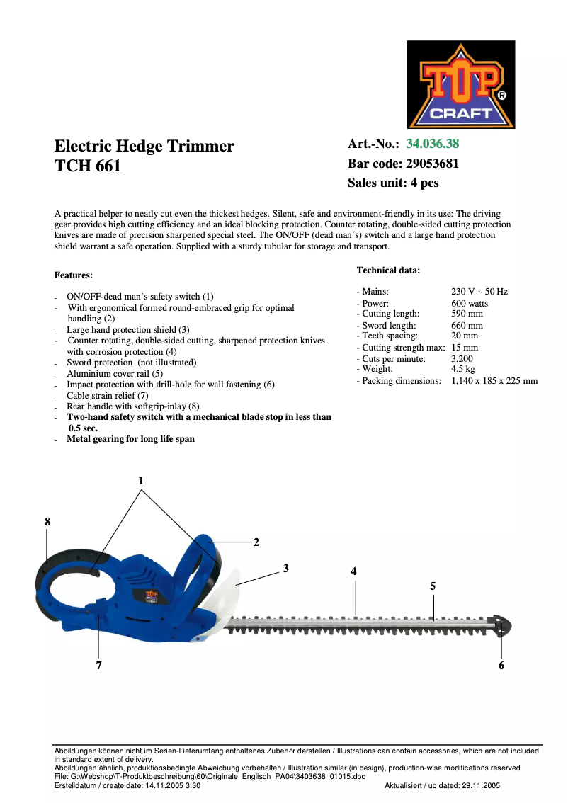 Page 1 de la notice Manuel utilisateur Topcraft TCH 661