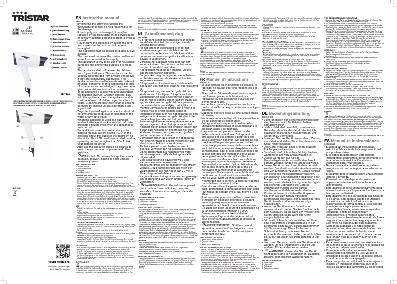 Page 1 de la notice Manuel utilisateur TriStar HD-2346