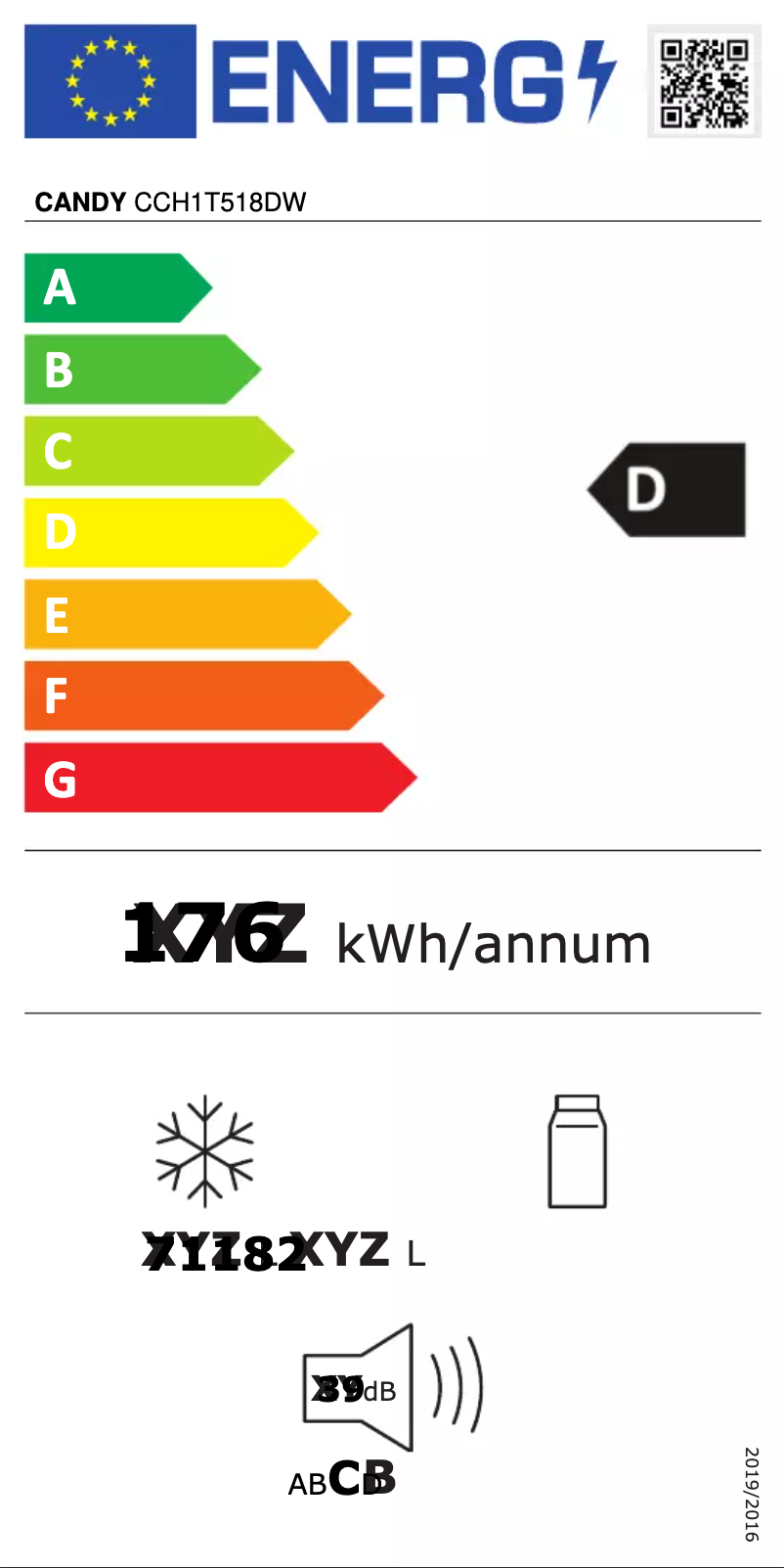 Page n°1 - Label énergétique Candy CCH1T518DW