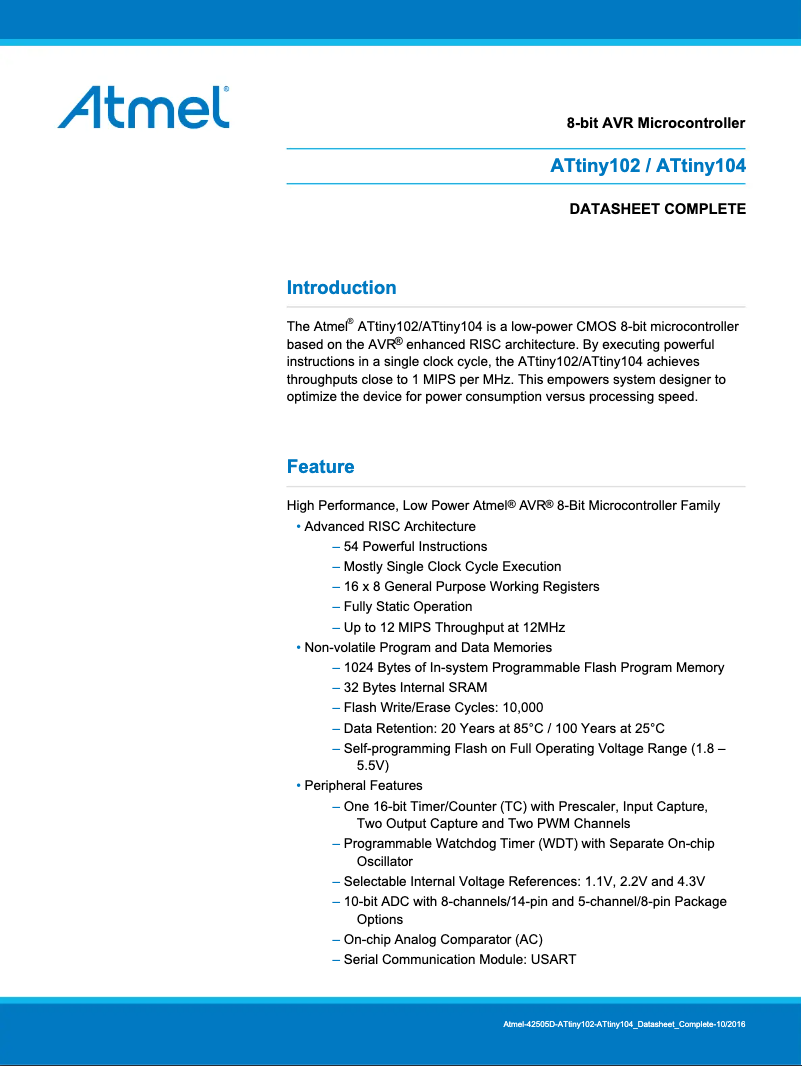 Página 1 del manual Ficha técnica Microchip ATTINY102