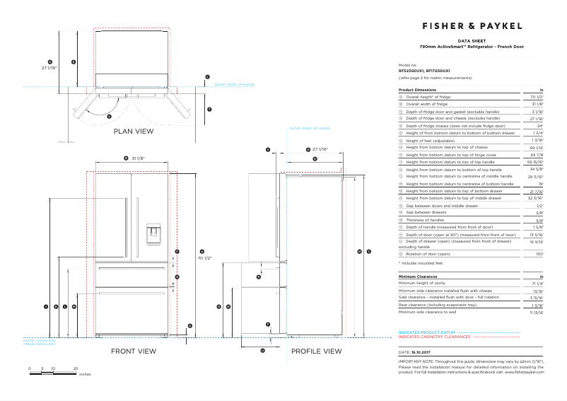 Page 1 de la notice Fiche technique Fisher & Paykel RF523GDUX1