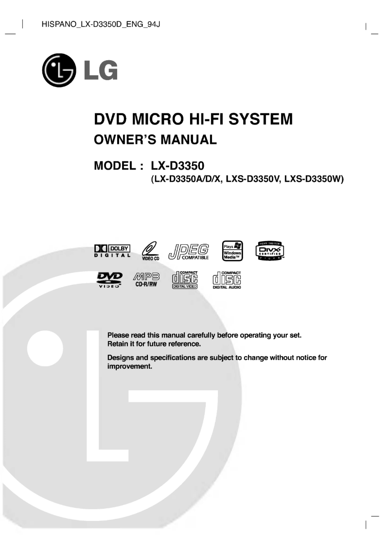 Page n°1 - Manuel utilisateur LG LX-D3350D