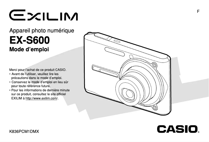 Image de la première page du manuel de l'appareil Exilim EX-S600
