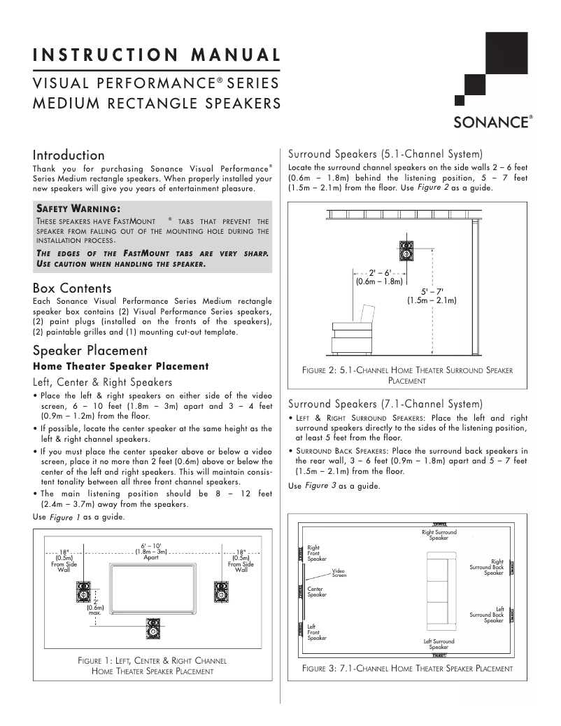 Page 1 de la notice Manuel utilisateur Sonance Visual Performance VP69