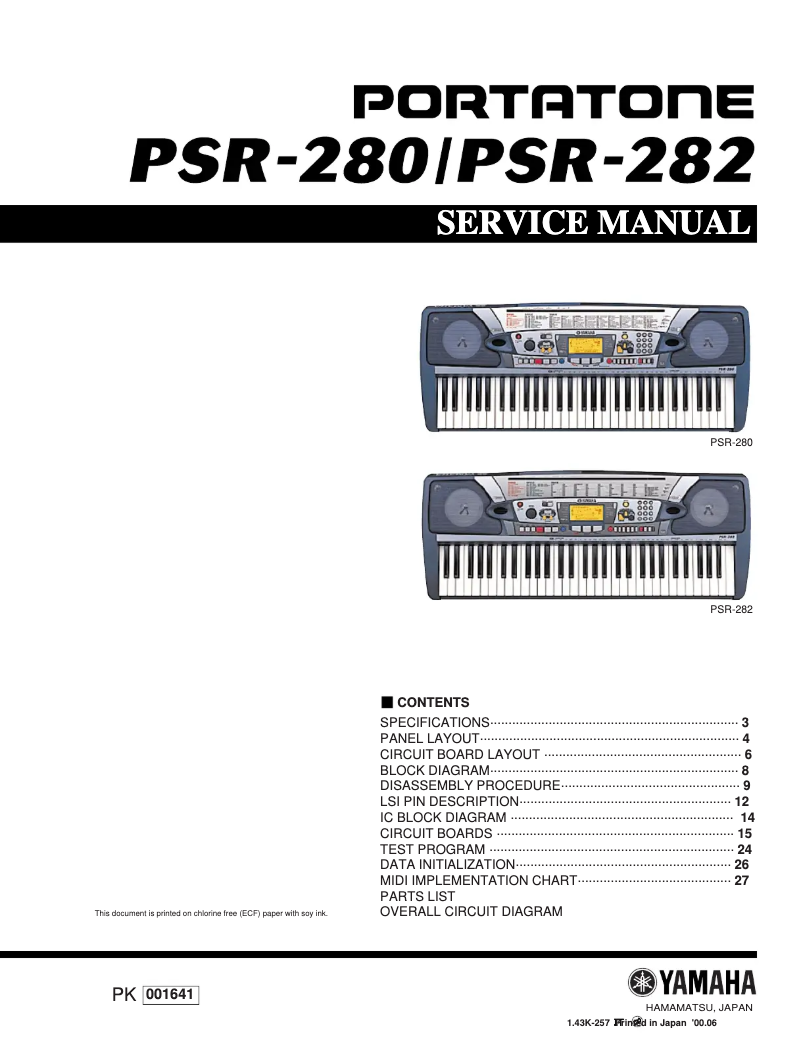 Page 1 de la notice Manuel utilisateur Yamaha PSR-282