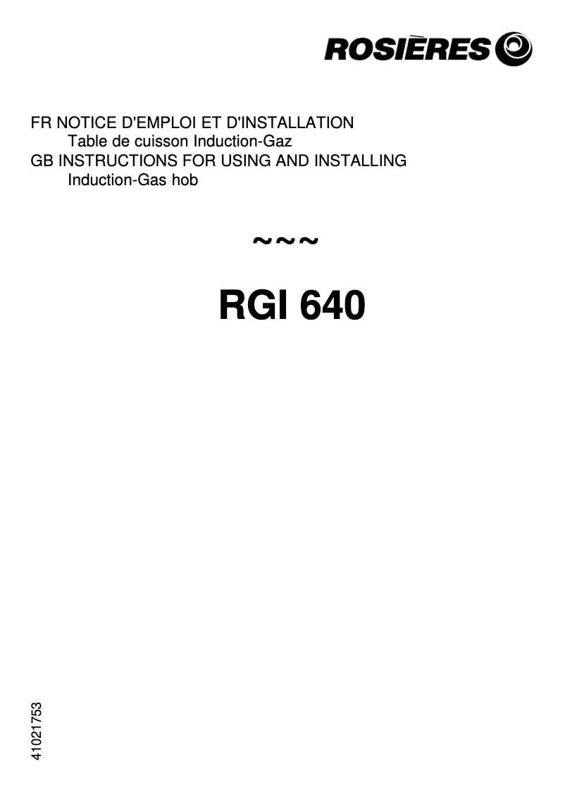 Page 1 de la notice Manuel utilisateur Rosieres RGI 640 IN