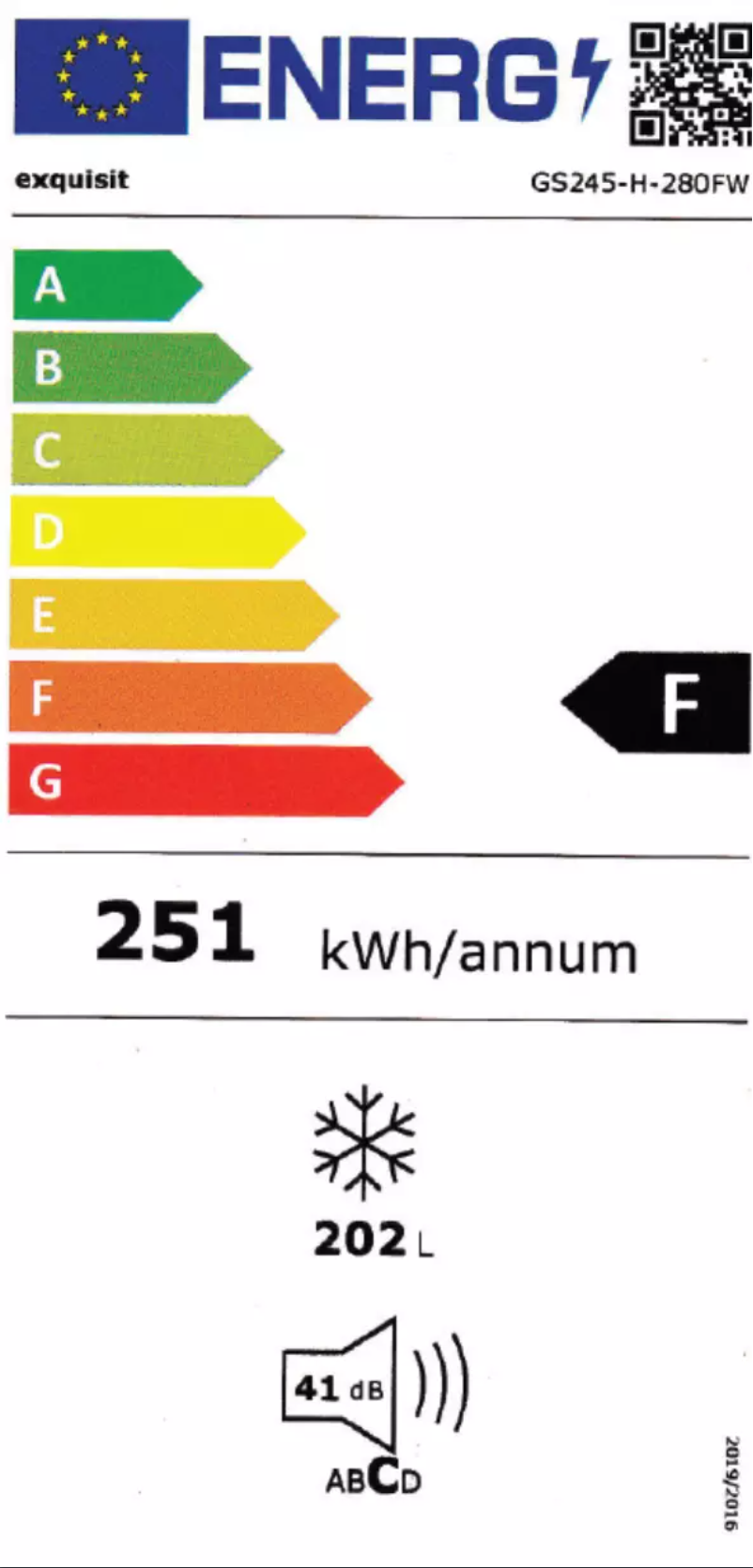 Page 1 de la notice Label énergétique Exquisit GS245-H-280FW