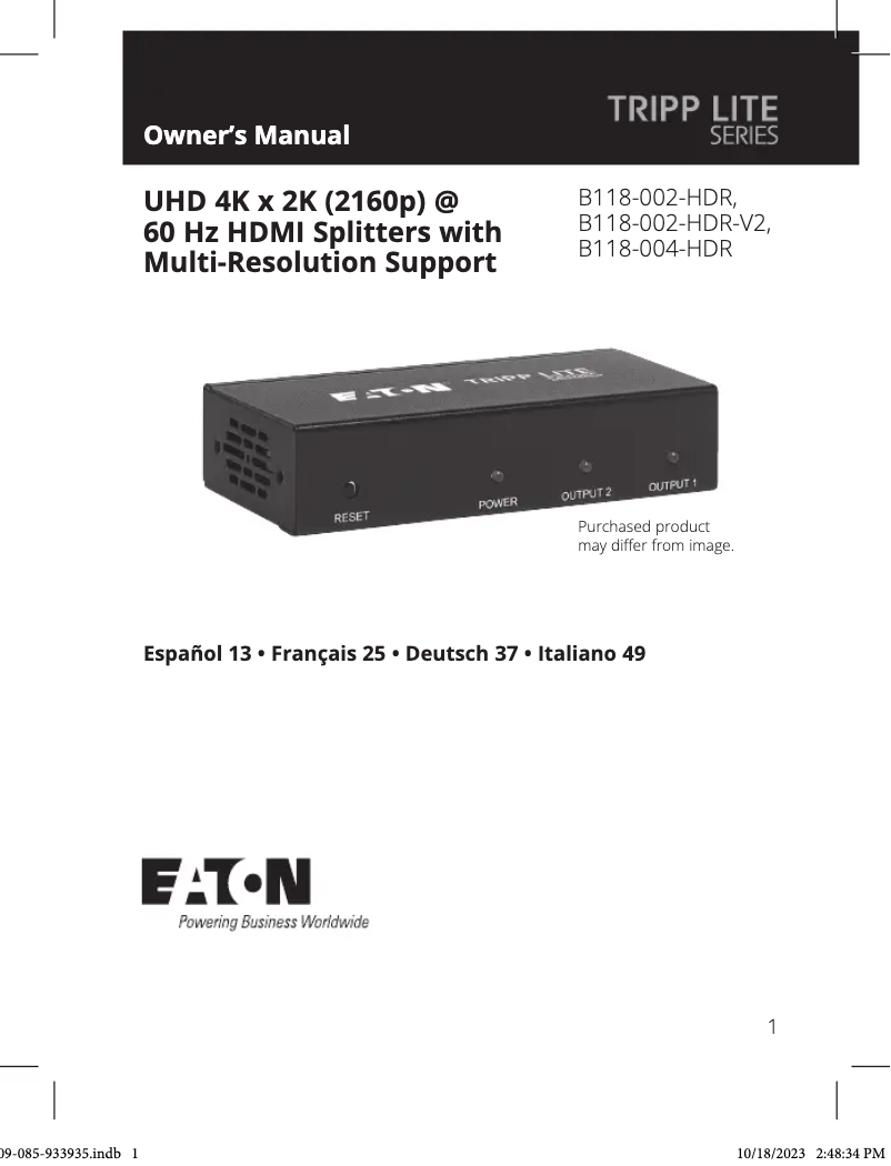 Page 1 de la notice Manuel utilisateur Tripp Lite B118-002-HDR