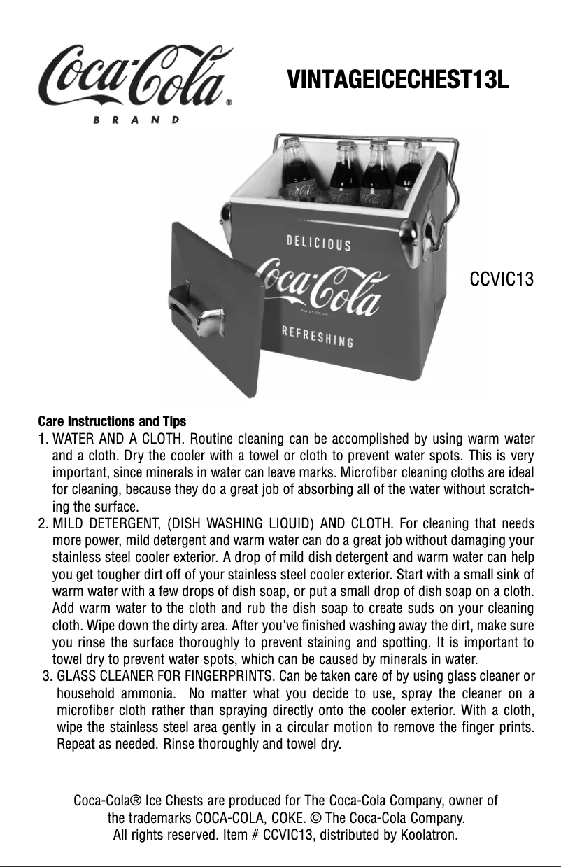 Page n°1 - Manuel utilisateur Coca-Cola CCVIC13