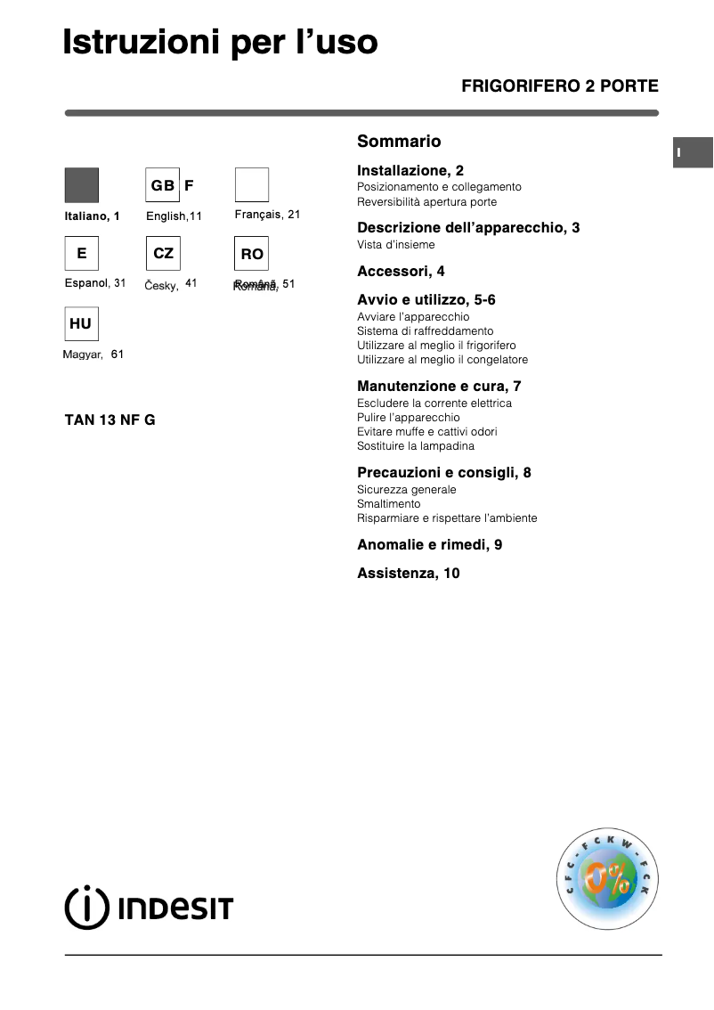 Page n°1 - Manuel utilisateur Indesit TAN 13 NF G (0)