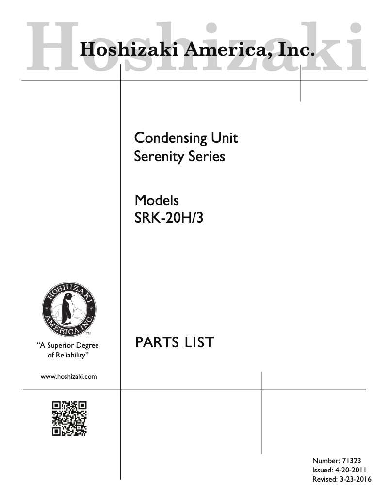 Page 1 de la notice Manuel utilisateur Hoshizaki SRK-20H