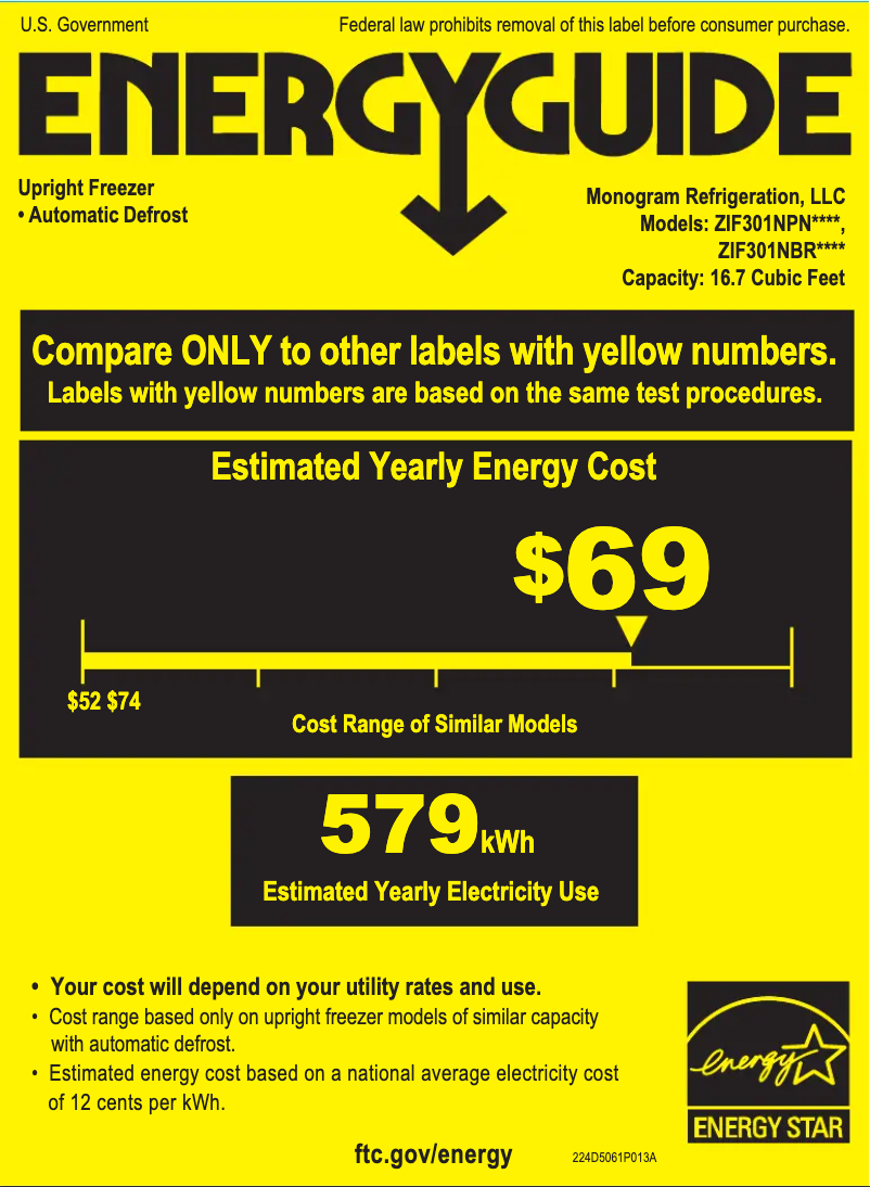 Page 1 de la notice Label énergétique Monogram ZIF301NBRII