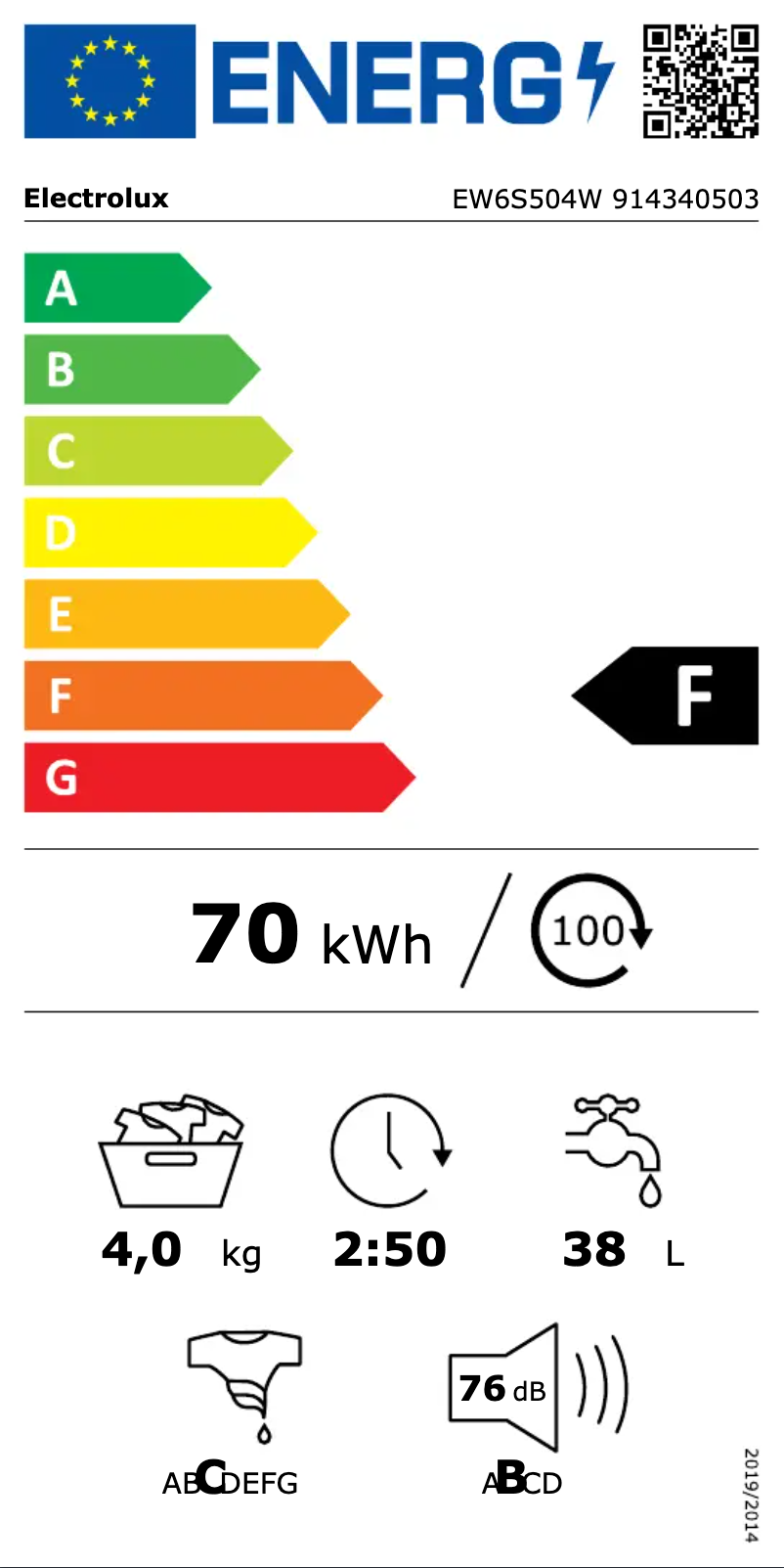 Page n°1 - Label énergétique Electrolux EW6S504W
