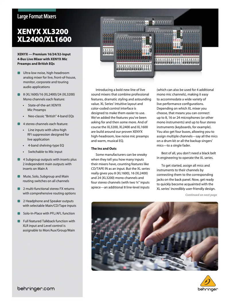 Page 1 de la notice Brochure Behringer XL3200