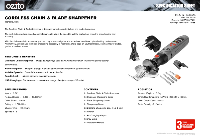 Image de la première page du manuel de l'appareil OPCS-036