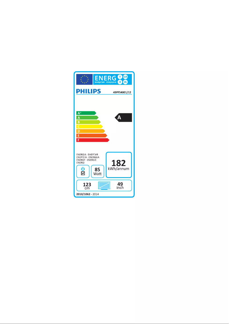 Page 1 de la notice Label énergétique Philips 49PFS4001