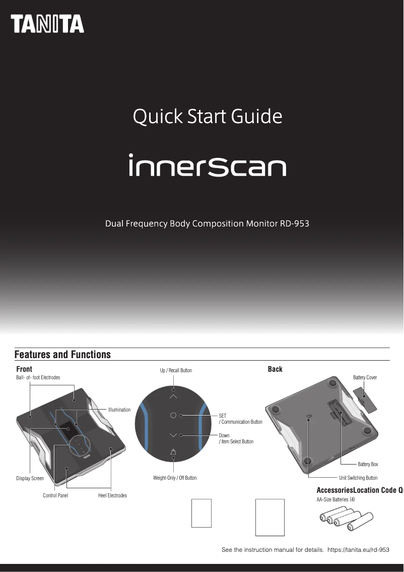 Page n°1 - Guide de démarrage rapide Tanita InnerScan Dual RD-953