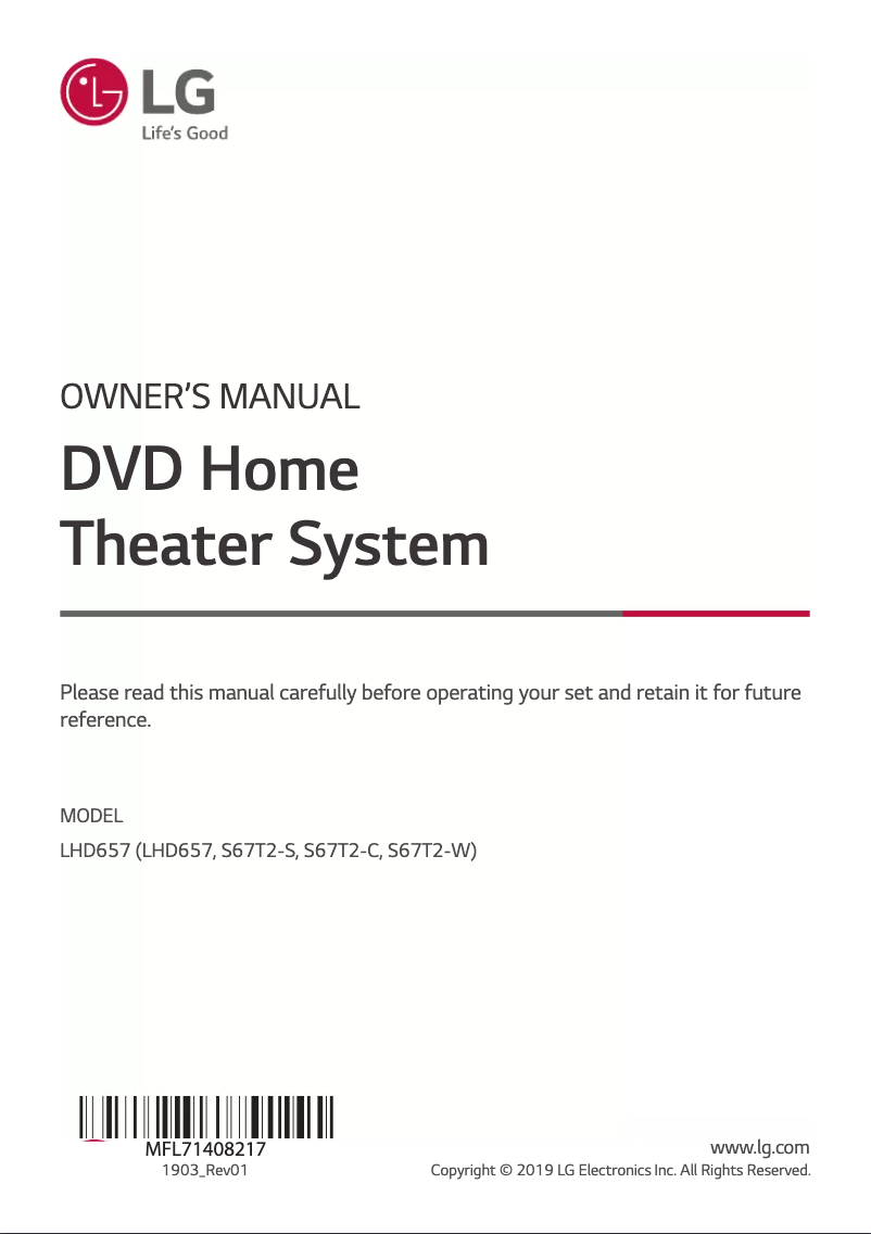 Page 1 de la notice Manuel utilisateur LG LHD657