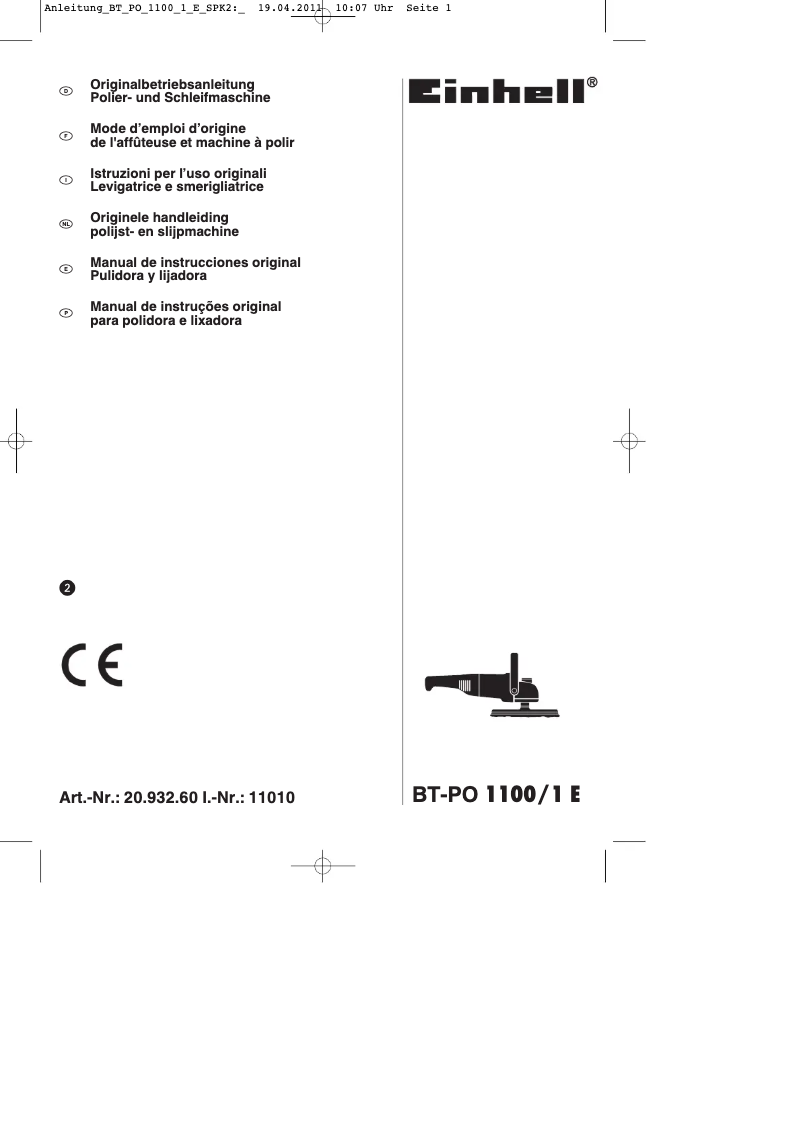 Image de la première page du manuel de l'appareil BT-PO 1100/1 E