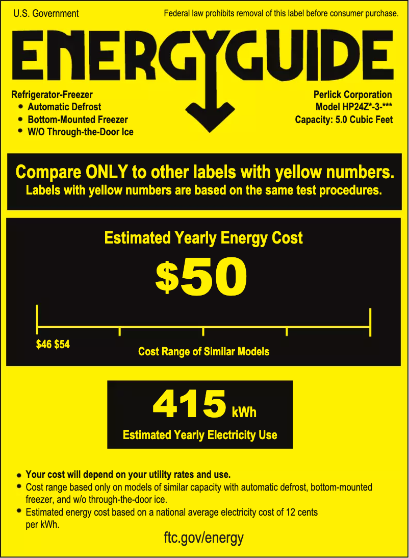Page 1 de la notice Label énergétique Perlick HP24ZS-3-5
