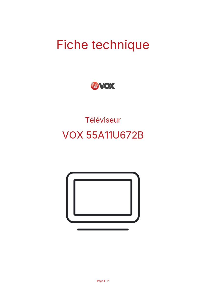 Page n°1 - Fiche technique VOX 55A11U672B