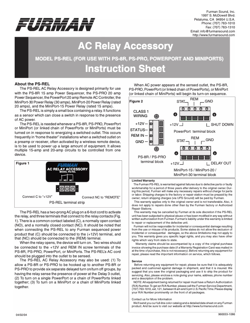 Página 1 del manual Manual de usuario Furman PS-REL