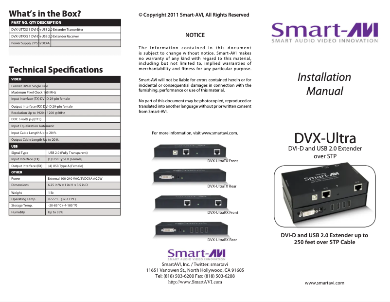 Page 1 de la notice Manuel utilisateur Smart-AVI DVX-UTTX