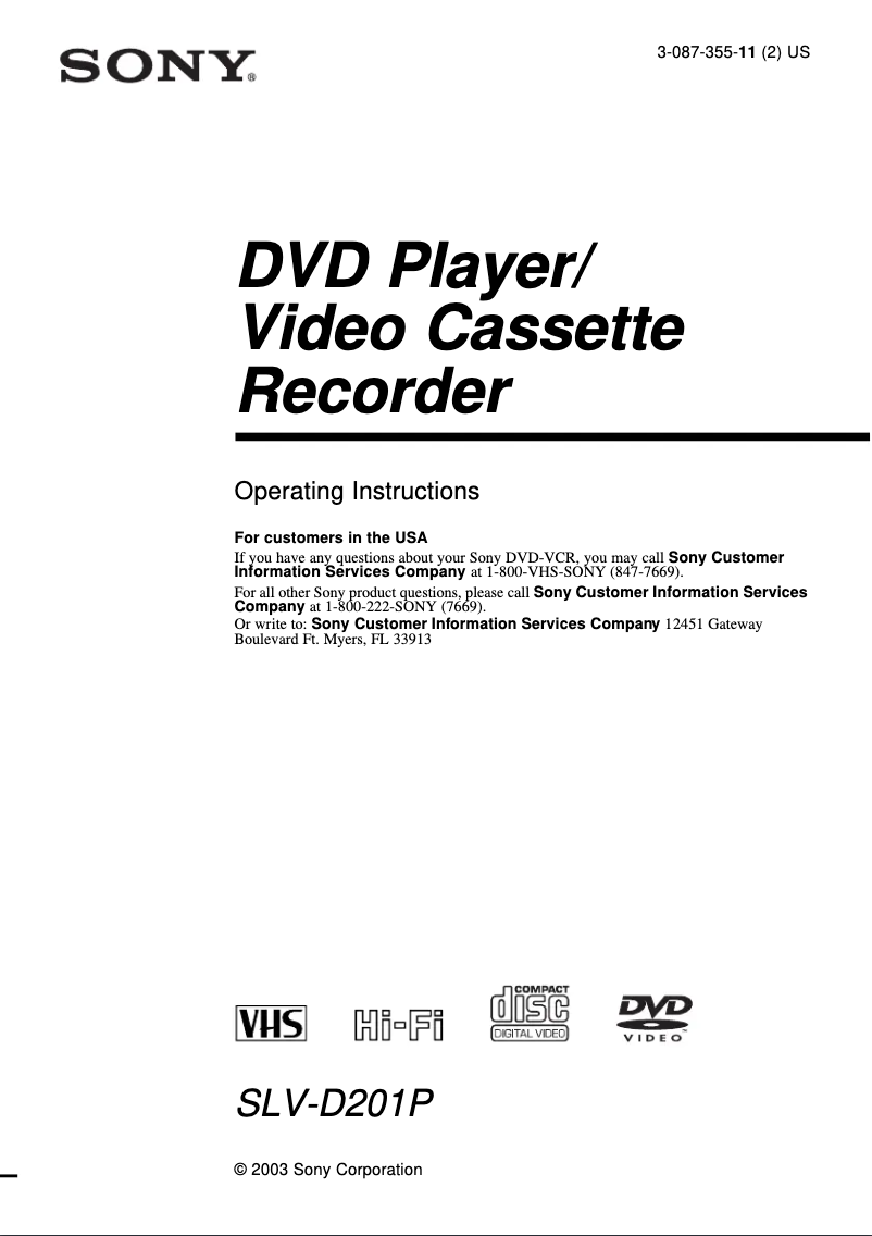 Image de la première page du manuel de l'appareil SLV-D201P