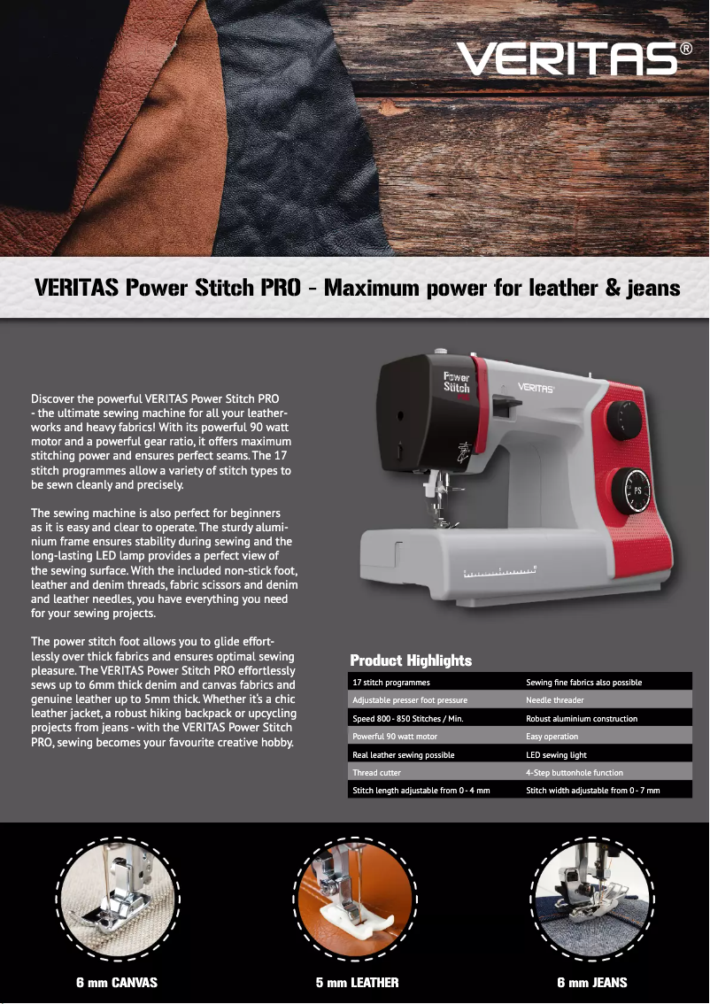Page n°1 - Fiche technique Veritas Power Stitch PRO