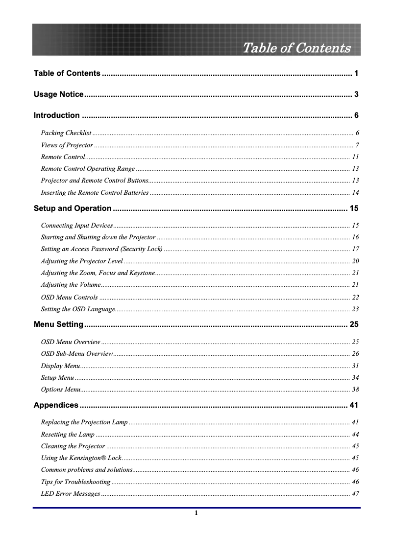 Page n°1 - Manuel utilisateur Optoma TX7155