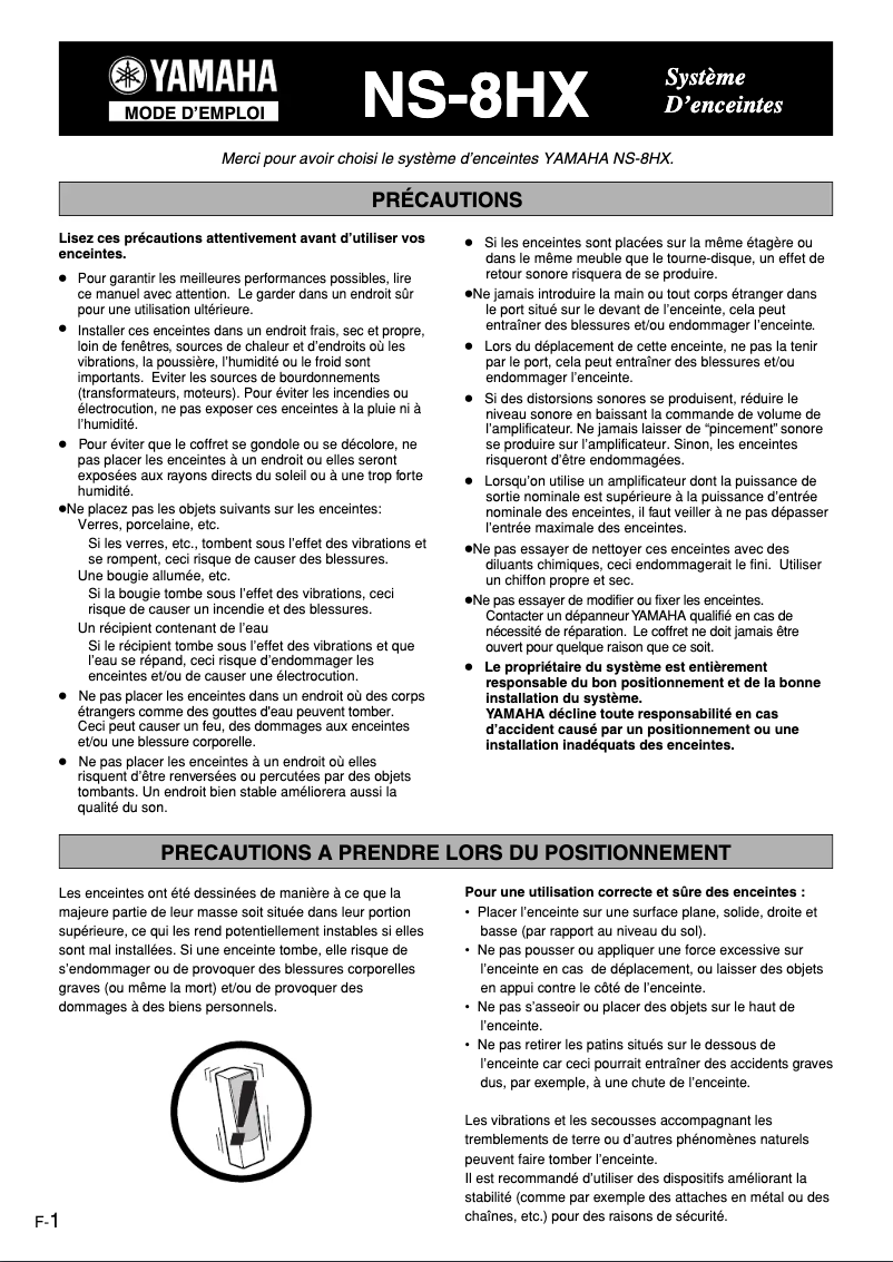 Page 1 de la notice Manuel utilisateur Yamaha NS-8HX