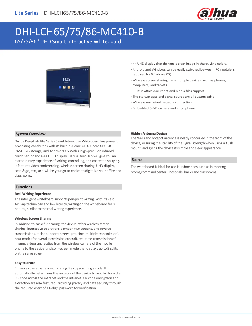 Page n°1 - Fiche technique Dahua Technology LCH75-MC410-B