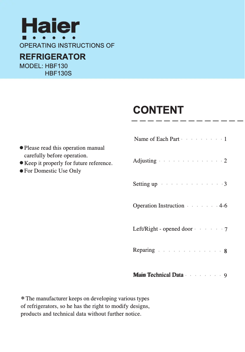 Page 1 de la notice Manuel utilisateur Haier HBF130SS