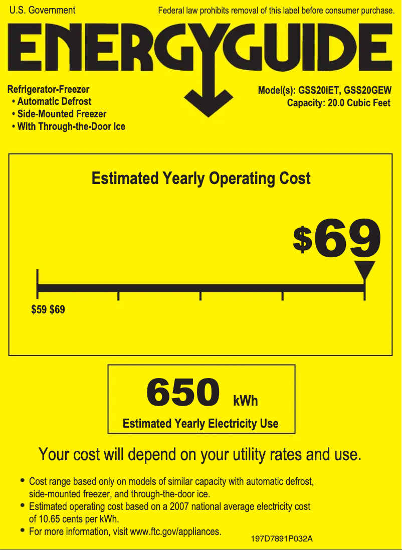 Page 1 de la notice Label énergétique GE GSS20IETWW