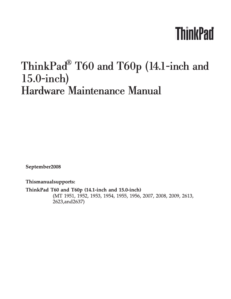Page n°1 - Manuel utilisateur IBM ThinkPad t60