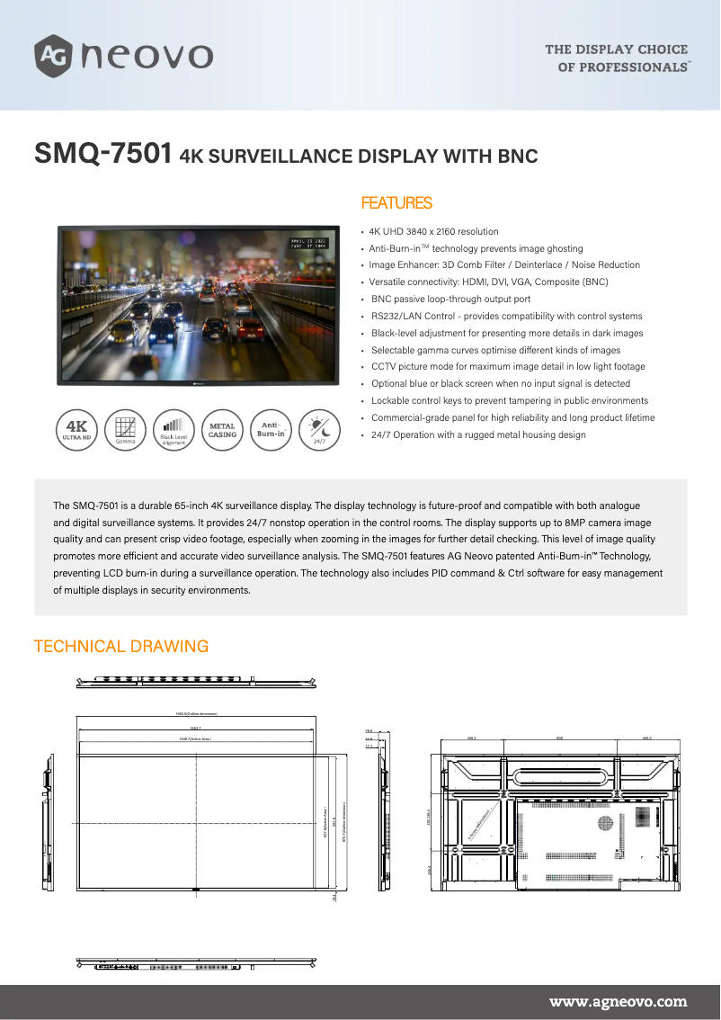 Page 1 de la notice Fiche technique AG Neovo SMQ-7501