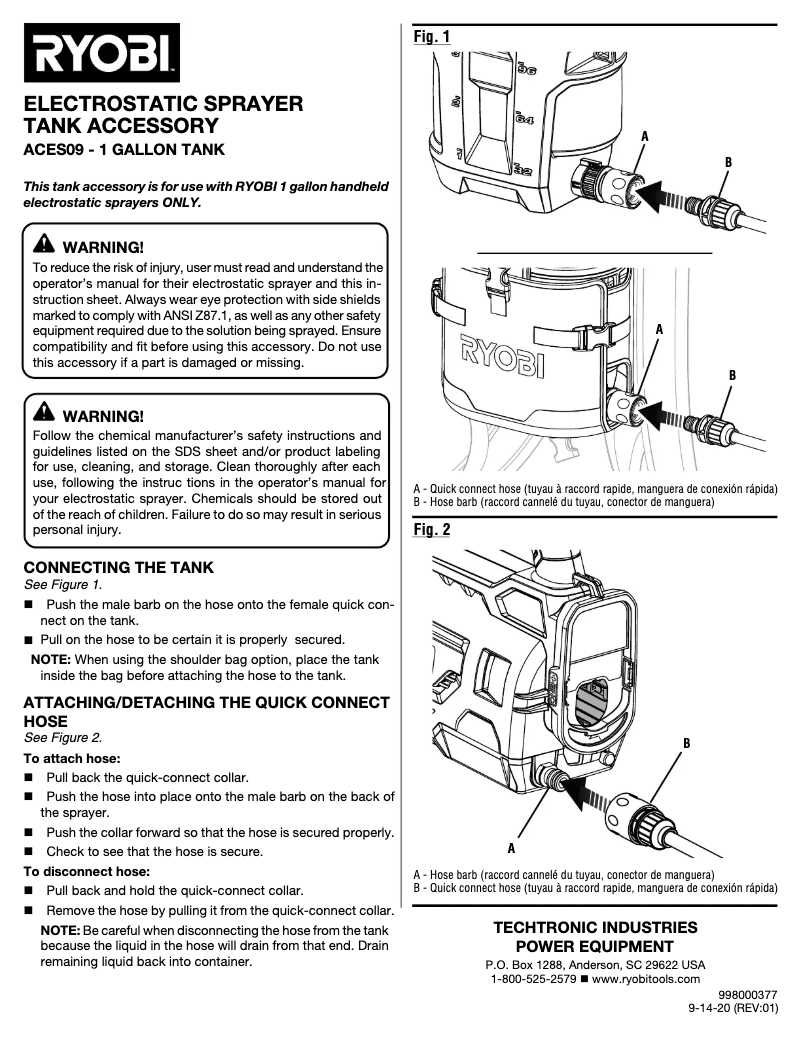 Page 1 de la notice Manuel utilisateur RYOBI ACES09