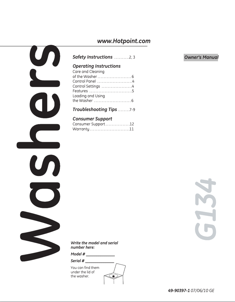 Page 1 de la notice Manuel utilisateur Hotpoint HTWP1000MWW