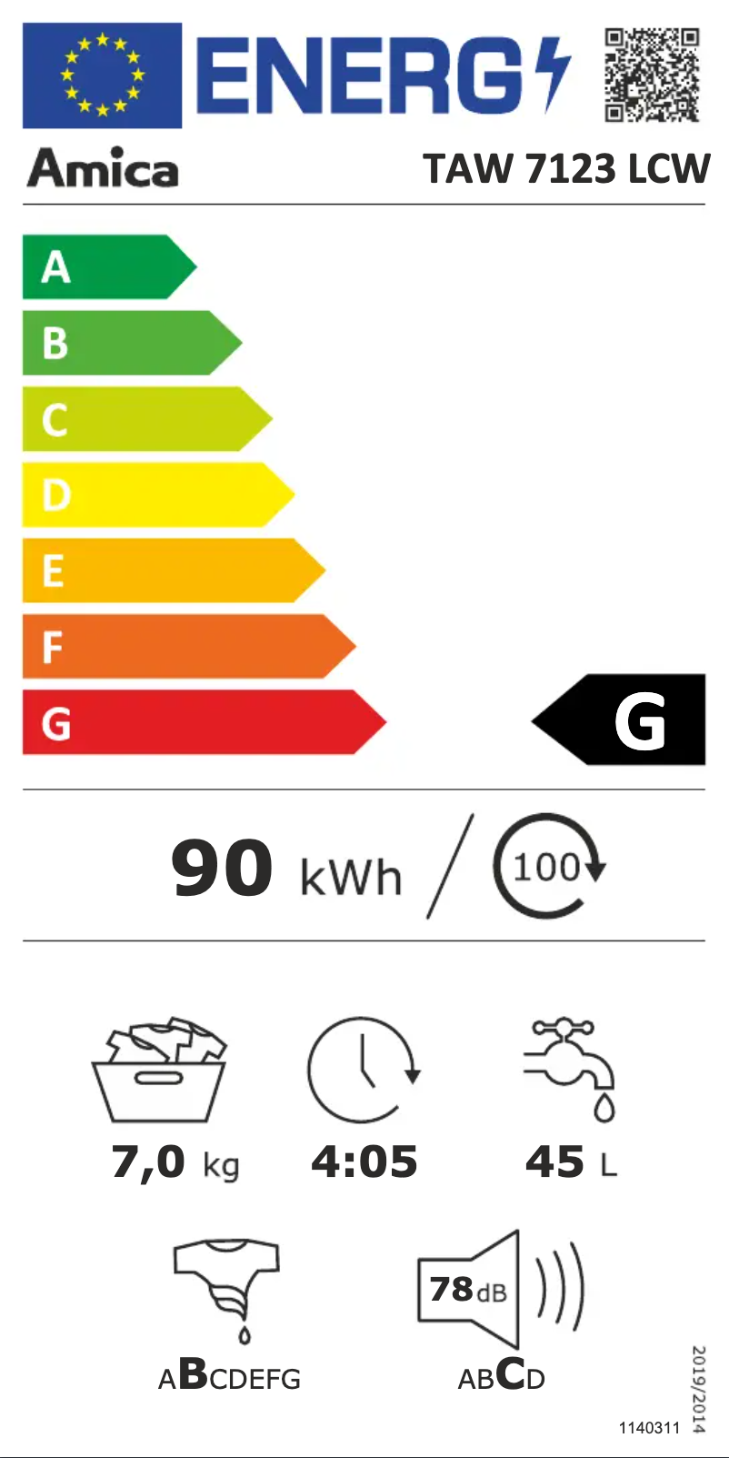 Page n°1 - Label énergétique Amica TAW7123LCW