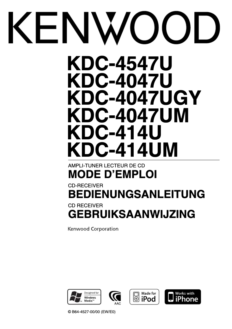 Page n°1 - Manuel utilisateur Kenwood KDC-4047U